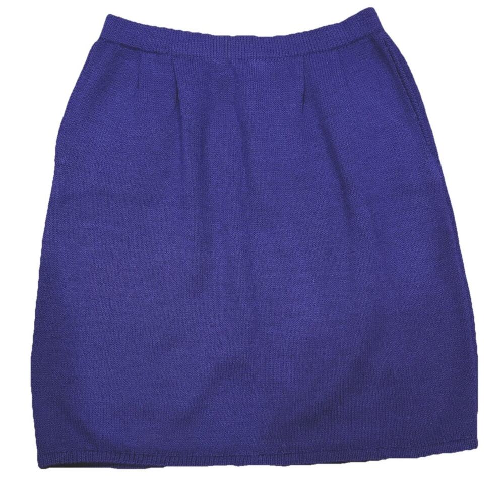Vintage St. John Santana Knit Skirt | Purple | 80s Script Label w/ Pockets Sz 6